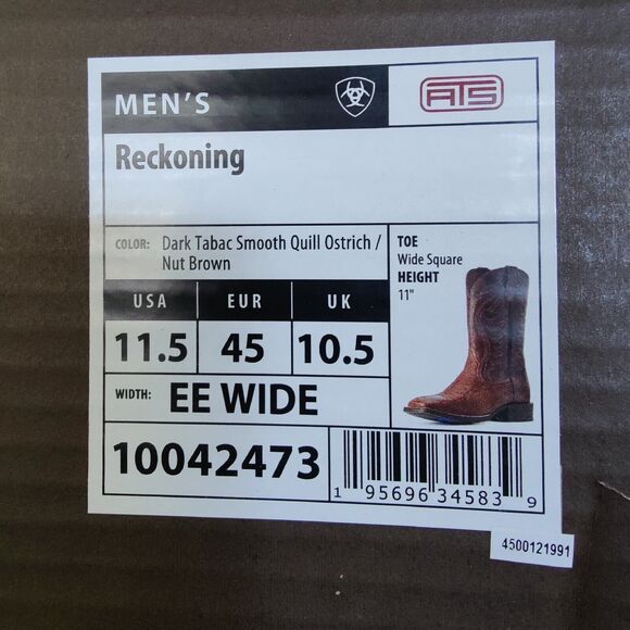 Ariat Reckoning Mens Size 11.5 EE Nut Brown Smooth Ostrich Leather Cowboy Boots - Picture 9 of 9